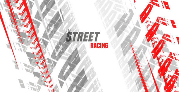 Tire Poster Background 34-34 Vector automotive banners template. Grunge tire tracks backgrounds for landscape poster, digital banner, flyer, booklet, brochure and web design. Editable graphic image in grey, white, red colors street racing stock illustrations