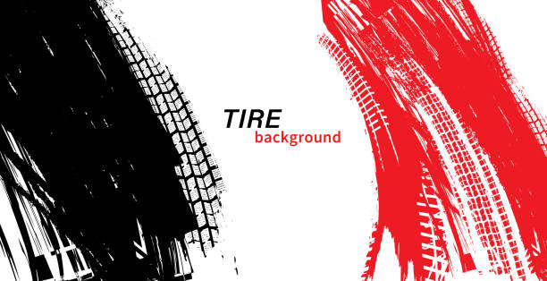 Tire Poster Background 34-36 Vector automotive banners template. Grunge tire tracks backgrounds for landscape poster, digital banner, flyer, booklet, brochure and web design. Editable graphic image in black, white, red colors street racing stock illustrations