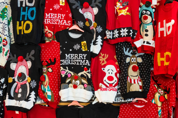 Christmas sweaters Funny Christmas sweaters for sale in Dublin, Ireland. bizarre fashion stock pictures, royalty-free photos & images