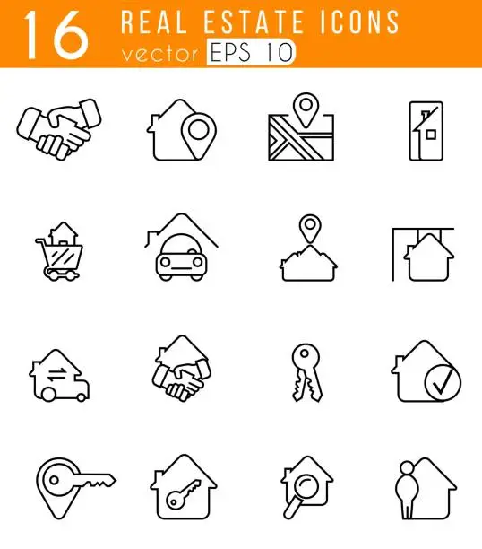 Vector illustration of Real Estate 16 icons set with White Background