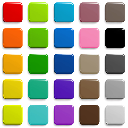 Web Buttons Square Shape Design in Different Colors with Shadow.
