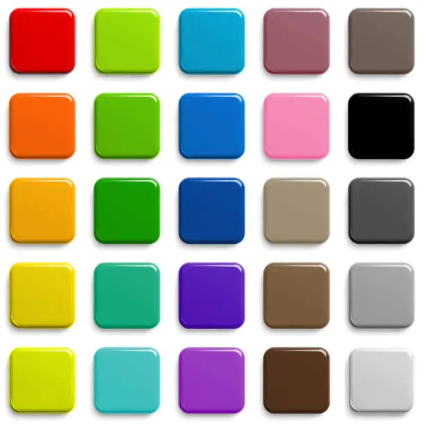 Web Buttons Square Shape Design in Different Colors with Shadow.