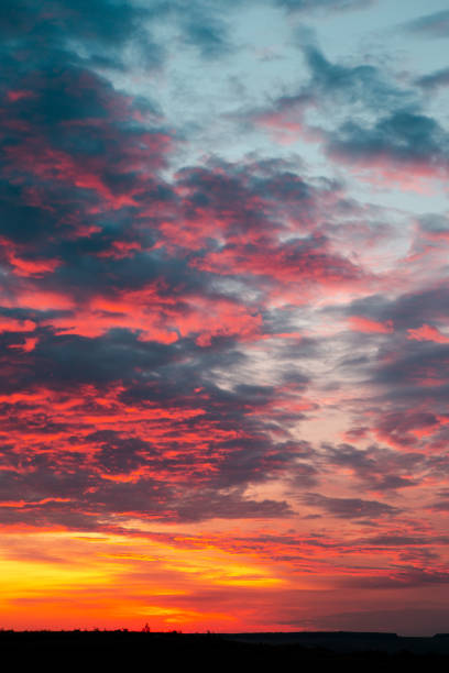 istock Beautiful fiery orange sunset sky with horizon 1224770805