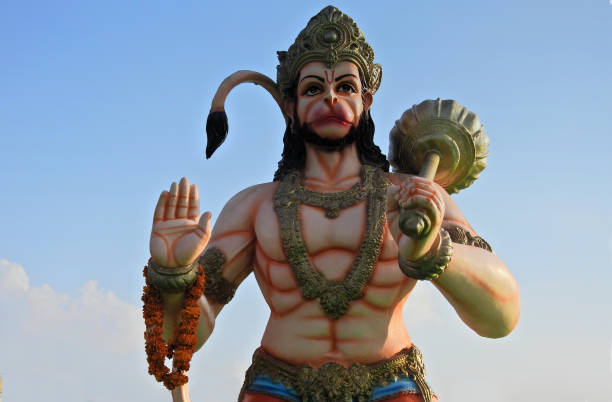 Close-up of Indian Hindu God Hanuman idol in a temple stock photo