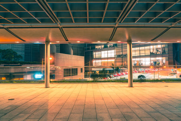 istock Empty brick pedestrian walkway at night 1224771183