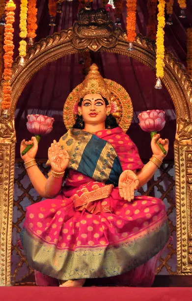 Indian Hindu Goddess Lakshmi idol in a temple