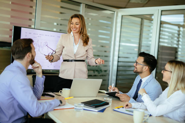 istock Female executive leading presentation in meeting room 1224776193