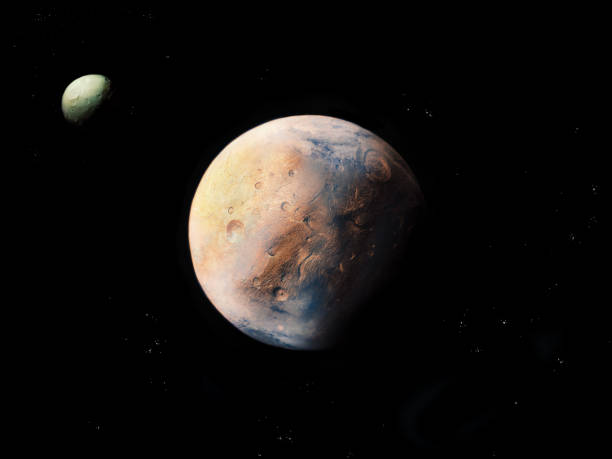 istock Planet with atmosphere, craters and satellite in space 1224776372