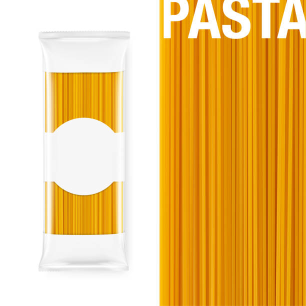 istock Transparent package mock up with realistic spaghetti pasta isolated on white background. 1224777456