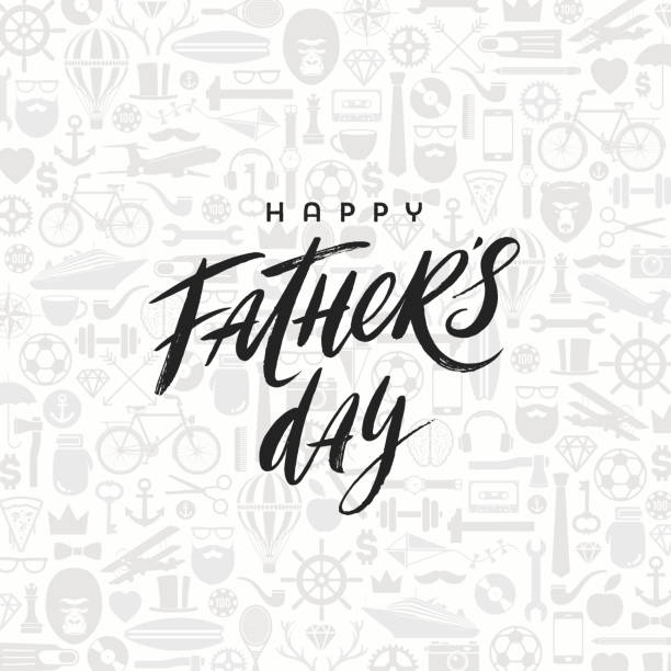 seal Happy fathers day greeting card with brush calligraphy, Lettering on a pattern background. Vector illustration. father stock illustrations