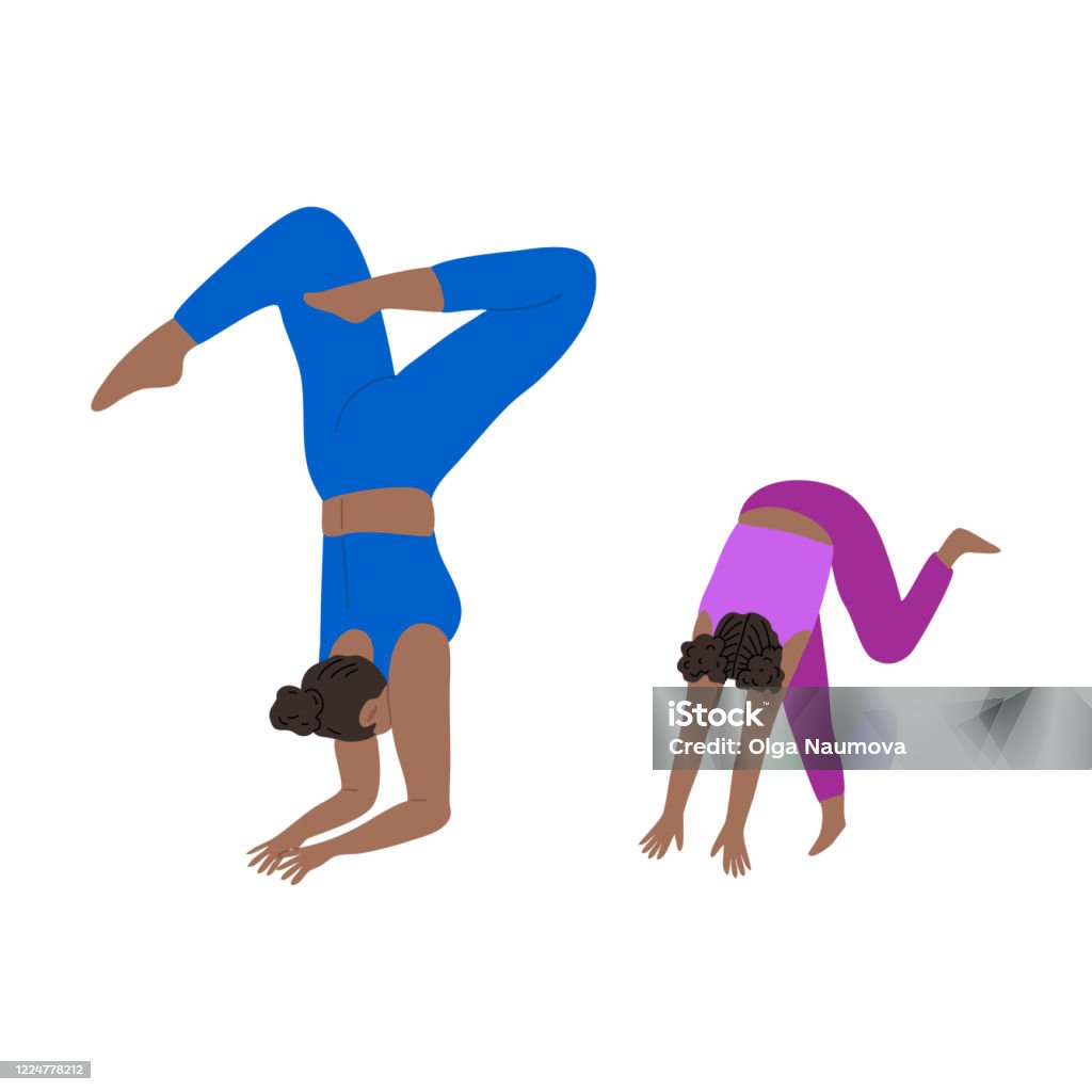 Mẹ Và Con Gái Trẻ Tập Yoga Headstand Cùng Nhau Vector Minh Họa ...