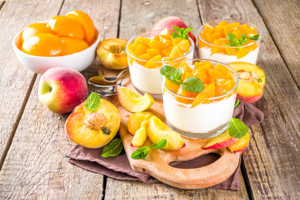 istock Curd or yogurt dessert with peaches 1224782956