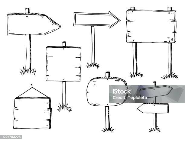 Drawable Signs Hand Drawn Doodle Wood Signs And Arrows Stock Illustration - Download ...