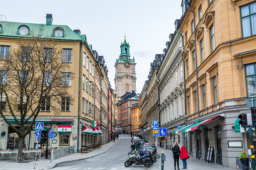 Beautiful architecture in Stockholms old town showing rooflines