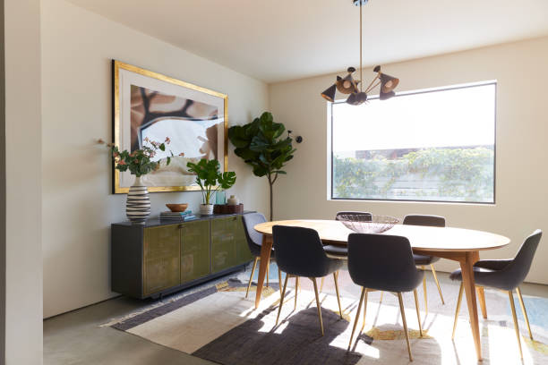 istock Interior Shot Of Stylish Modern Dining Room In Empty House 1224787563