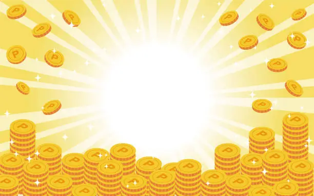 Vector illustration of Vector illustration of many gold coins. Point
