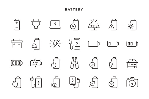 Battery Icons - Vector EPS 10 File, Pixel Perfect 28 Icons.