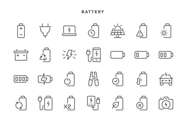 Battery Icons Battery Icons - Vector EPS 10 File, Pixel Perfect 28 Icons. electricity symbols stock illustrations