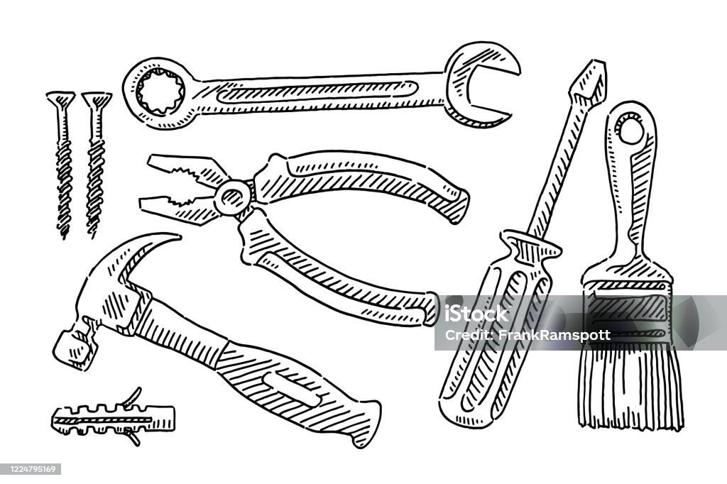 Assorted Tool Drawing Tools Set Drawing Stock Illustration - Download Image Now - Screw ...