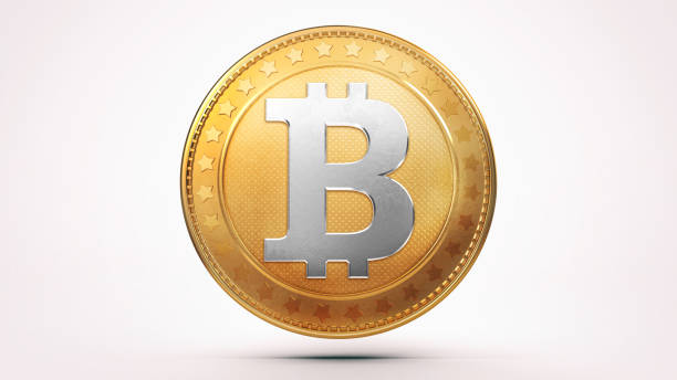 istock Isolated golden shiny Bitcoin coin on white background. 1224795954