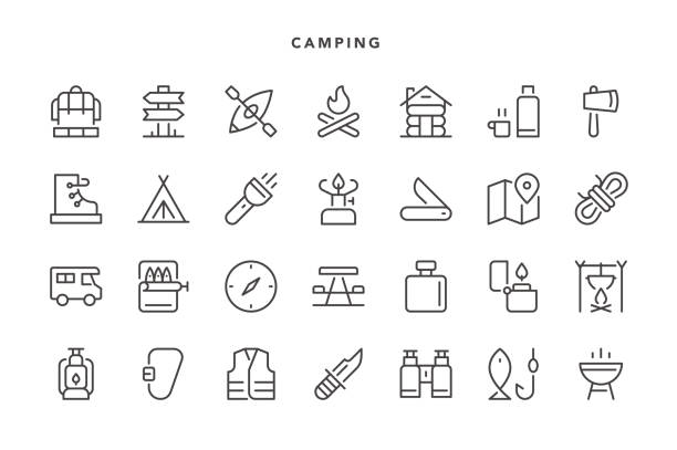 Camping Icons Camping Icons - Vector EPS 10 File, Pixel Perfect 28 Icons. grill lighter stock illustrations