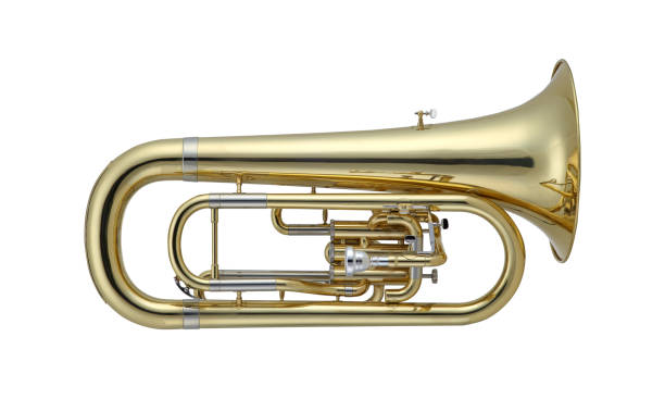 Golden Euphonium, Euphoniums, Brass Music Instrument Isolated on White background The euphonium is a medium-sized brass instrument. symphony orchestra photos stock pictures, royalty-free photos & images