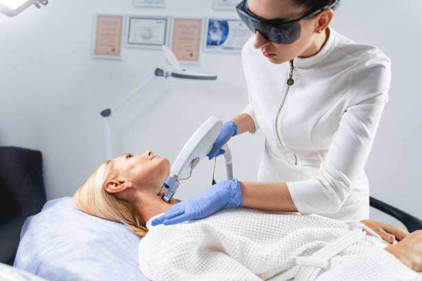 istock Patient undergoing a laser skin tightening procedure 1224799145