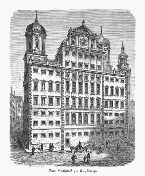 istock Town Hall of Augsburg, Bavaria, Germany, wood engraving, published 1893 1224799633