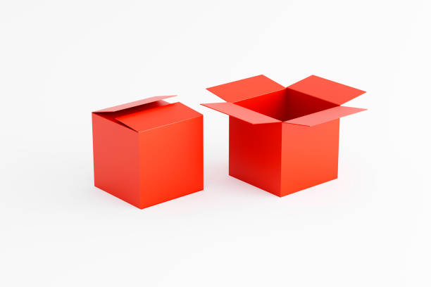 istock open and closed red box on a white background, two boxes, place for text 1224800820