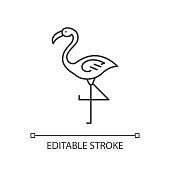 istock Flamingo pixel perfect linear icon. Exotic wild bird. Tropical creature. Wildlife. South american habitat. Thin line customizable illustration. Contour symbol. Vector isolated drawing. Editable stroke 1224802347