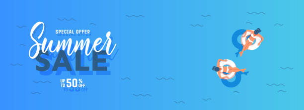 Top view of a girl in a swimsuit on a swimming circle in a swimming pool or the sea with a copyspace for a banner, poster or article. Summer sale concept Top view of a girl in a swimsuit on a swimming circle in a swimming pool or the sea with a copyspace for banner, poster or article andaman stock illustrations