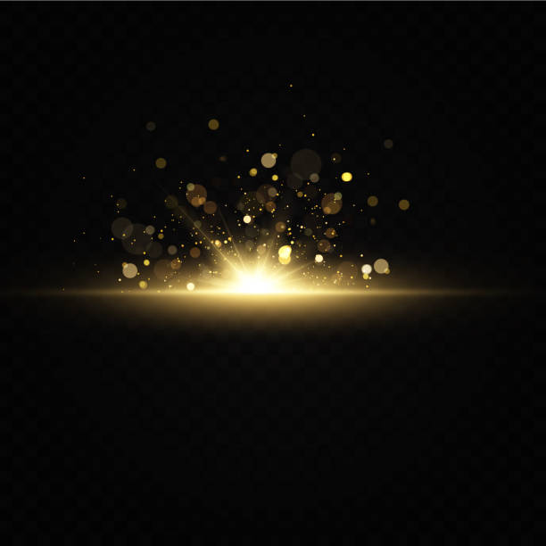 istock Shining golden stars isolated on black background. Effects, glare, lines, glitter, explosion, golden light. Vector illustration 1224807156