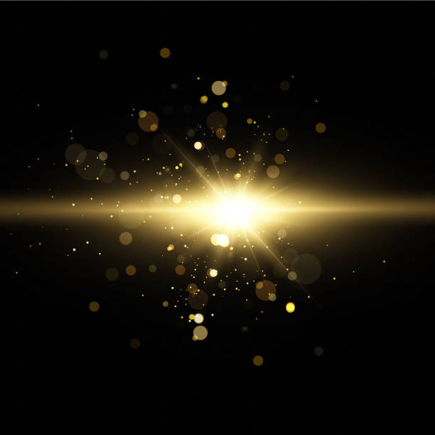 istock Shining golden stars isolated on black background. Effects, glare, lines, glitter, explosion, golden light. Vector illustration 1224807160