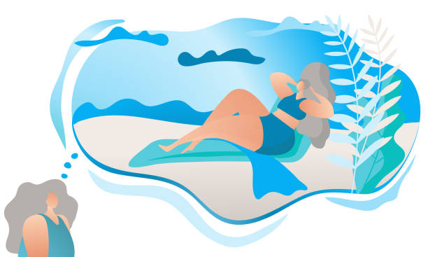 Woman in coronavirus time thinking about lying on the beach vector art illustration
