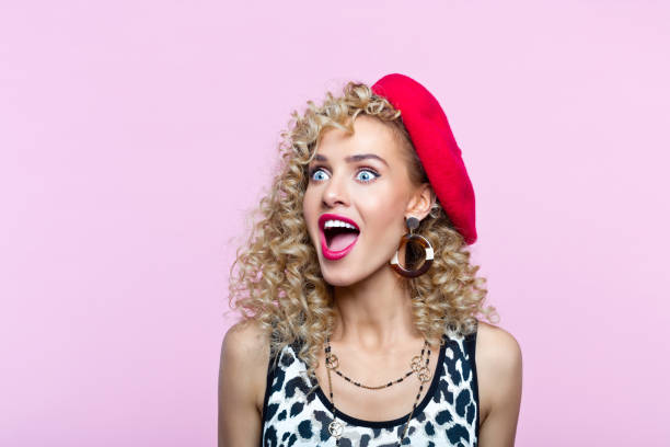 istock Surprised woman in 80's style clothes 1224808939