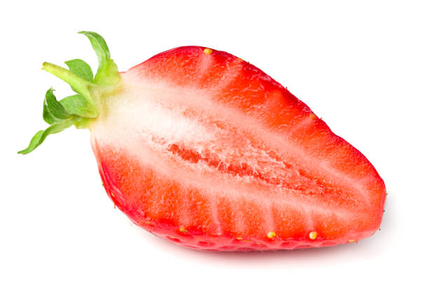 istock Sliced strawberry isolated on white background. macro 1224811318