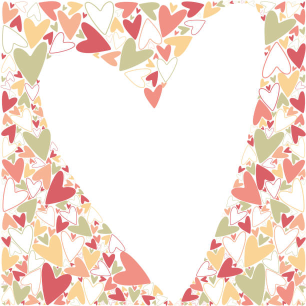 Retro hearts frame with big white heart inside. vector art illustration