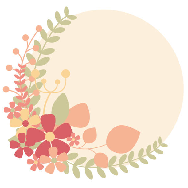 Round retro floral frame. vector art illustration