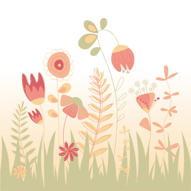 Retro flowers colorful garden. vector art illustration