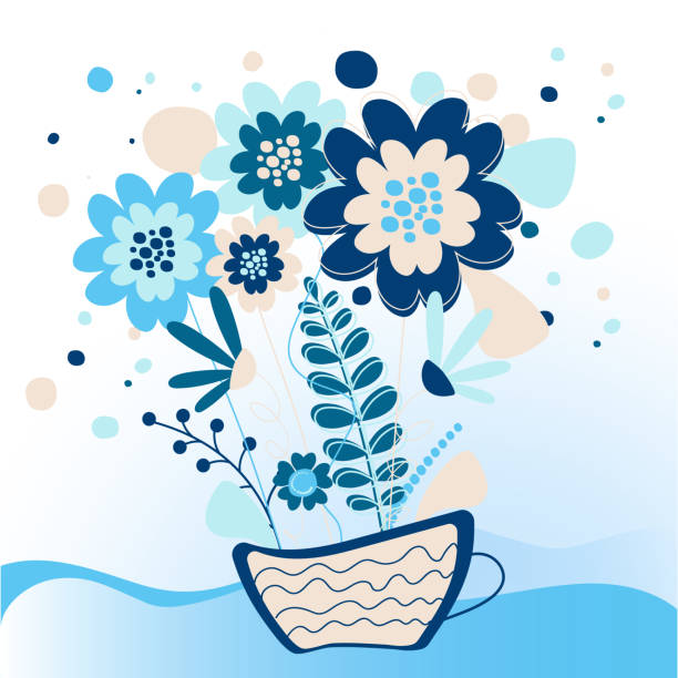 Flower bouquet in a cup vector art illustration