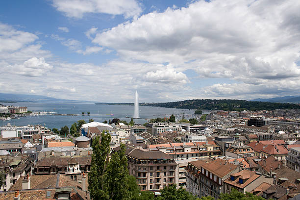 istock Lake Geneva and water jet 122481254