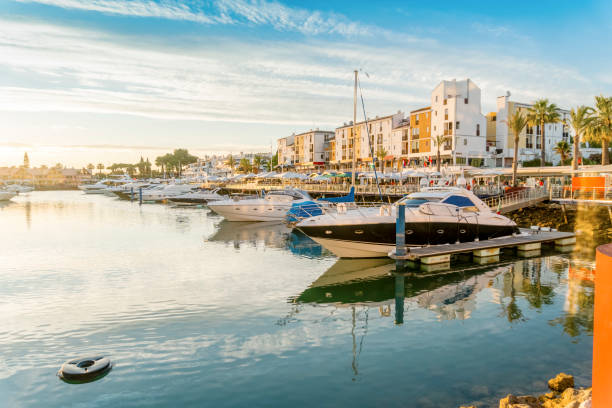 Beautiful marina in touristic Vilamoura, Quarteira, Algarve, Portugal Beautiful marina in touristic and rich Vilamoura, Quarteira, Algarve, Portugal faro district portugal photos stock pictures, royalty-free photos & images