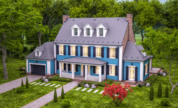 istock 3d rendering of modern classic house in colonial style in evening 1224819854