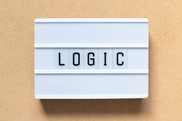 istock White lightbox with word logic on wood background 1224821007