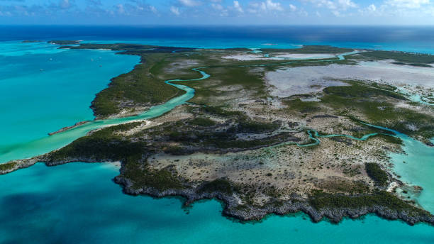 Aerial View of island in the Bahamas