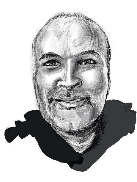 istock Portrait of mature man black and white illustration. 1224823956