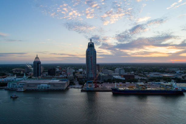 istock Downtown Mobile, Alabama waterfront sunset 1224825739