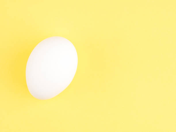 istock One white chicken egg on a yellow background. Healthy eating concept 1224827459