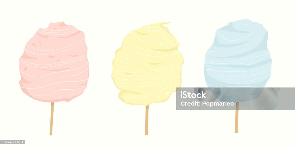 Sweet Summer Snack Cotton Candy For Kids Cartoon Yummy Fluffy Sugar Cloud  Dessert For Children Stock Illustration - Download Image Now - iStock