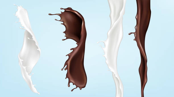 istock Milk and chocolate streams, pouring swirl liquids 1224836340